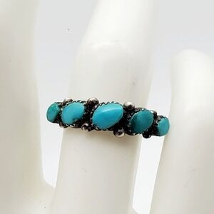 Vintage Sterling Silver 925 Ring Turquoise Blue Stones Southwestern Old Pawn 6.5
